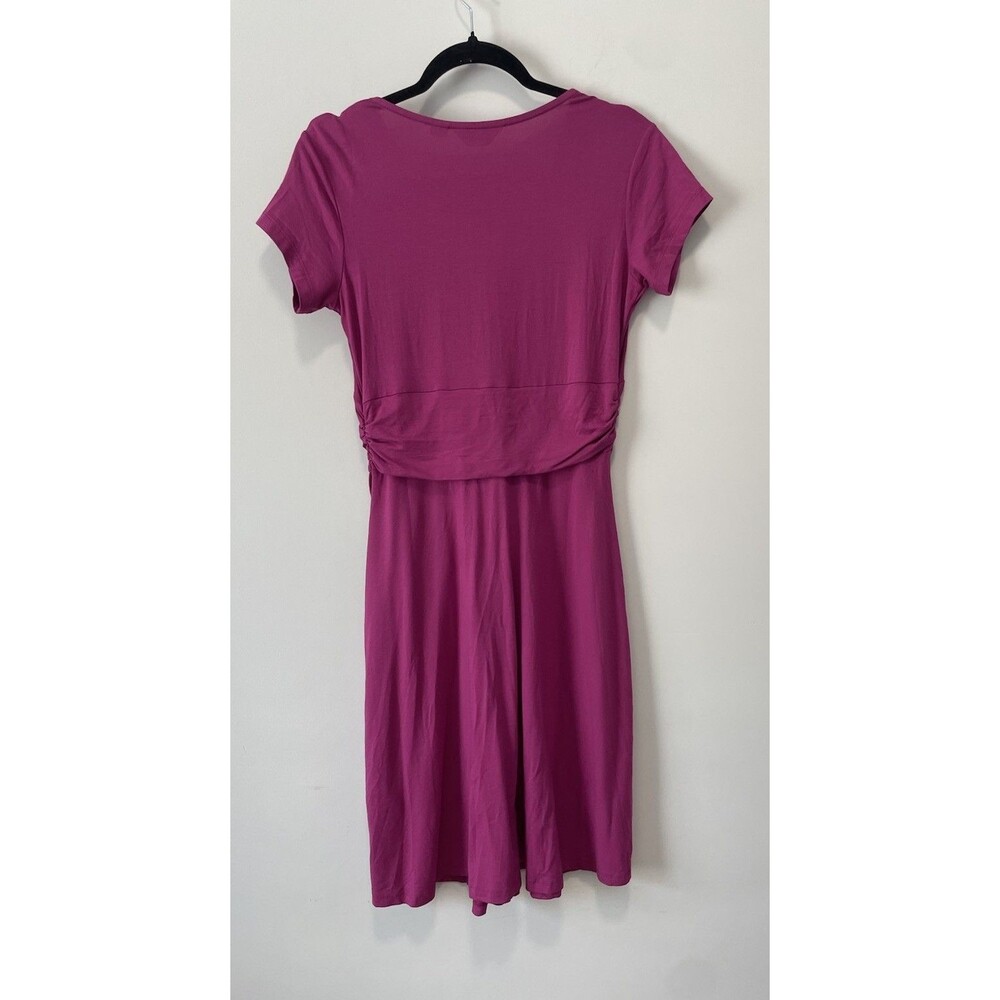 Seraphine Maternity Short Sleeve Knot Front Dress Fuchsia Pink Size 6 Stretch - Picture 3 of 7